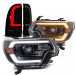 Toyota Tacoma 2012-2015 Black Smoked DRL Projector Headlights LED Tail Lights