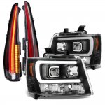 Chevy Tahoe 2007-2014 Black DRL Projector Headlights Full LED Tail Lights Conversion