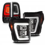 Ford F350 Super Duty 2011-2016 Black DRL Projector Headlights LED Tail Lights