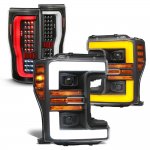 2018 Ford F450 Super Duty Black Switchback DRL Projector Headlights LED Tail Lights