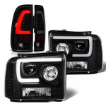 Ford F250 Super Duty 2005-2007 Black DRL Projector Headlights Tinted LED Tail Lights