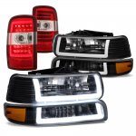 Chevy Suburban 2000-2006 Black DRL Headlights Red LED Tail Lights