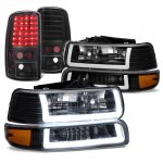 2004 Chevy Suburban Black DRL Headlights Set LED Tail Lights