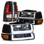 1999 Chevy Silverado Black DRL Headlights Custom LED Tail Lights