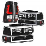 Chevy Silverado 1999-2002 Black LED Tube DRL Headlights Tail Lights