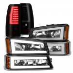 2005 Chevy Silverado 3500 Black Tube LED DRL Headlights Tinted Tail Lights