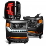 Chevy Silverado 1500 2016-2018 Black HID Projectors Headlights Smoked Custom LED Tail Lights Chevy Silverado 1500 2016-2018 Black HID Projectors Headlights Smoked Custom LED Tail Lights