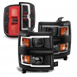 Chevy Silverado 1500 2014-2015 Black DRL Projector Headlights LED Tail Lights