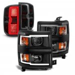 Chevy Silverado 1500 2014-2015 Black DRL Projector Headlights Tinted LED Tail Lights Chevy Silverado 1500 2014-2015 Black DRL Projector Headlights Tinted LED Tail Lights