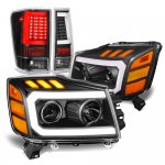 Nissan Titan 2004-2015 Black DRL Projector Headlights LED Tail Lights