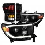 2011 Toyota Tundra Glossy Black Facelift DRL Projector Headlights Tinted Full LED Tail Lights
