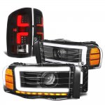 2004 Dodge Ram Black DRL Projector Headlights Custom LED Tail Lights