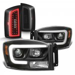 2007 Dodge Ram Black DRL Projector Headlights Tinted LED Tail Lights