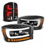 2008 Dodge Ram 3500 Black DRL Projector Headlights Dynamic Signals Custom LED Tail Lights
