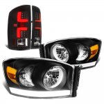 2008 Dodge Ram Black Tube DRL Headlights Custom LED Tail Lights
