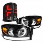 2006 Dodge Ram Black Tube DRL Headlights Custom LED Tail Lights