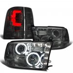 2012 Dodge Ram Smoked Halo Projector Headlights Custom LED Tail Lights