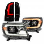 Toyota Tacoma 2005-2011 Black Smoked Switchback DRL Projector Headlights LED Tail Lights