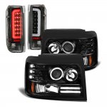 1992 Ford F250 Black Halo Projector Headlights Tube LED Tail Lights