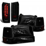 1992 Ford F250 Black Smoked Headlights Set LED Tail Lights