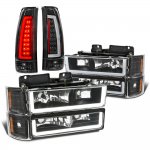 Chevy 3500 Pickup 1994-1998 Black LED DRL Headlights Tail Lights