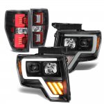 2009 Ford F150 Black DRL Projector Headlights Tube LED Tail Lights