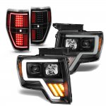 2014 Ford F150 Black LED DRL Projector Headlights Tail Lights