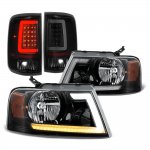 2004 Ford F150 Black Switchback LED DRL Headlights Tinted Tail Lights