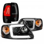 2002 Ford F150 Black LED DRL Projector Headlights Tinted Tail Lights