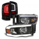 2003 Dodge Ram Black DRL Headlights Tube LED Tail Lights