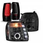 2010 GMC Yukon XL Denali Smoked Halo Projector Headlights Tube LED Tail Lights