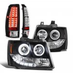 Chevy Avalanche 2007-2013 Black Halo Projector Headlights LED Tail Lights