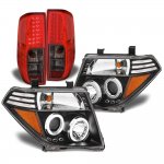 2006 Nissan Frontier Black Halo Projector Headlights Red Smoked LED Tail Lights