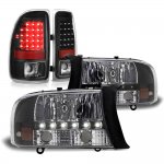 Dodge Dakota 1997-2004 Black DRL Headlights LED Tail Lights