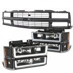Chevy Suburban 1994-1999 Black Grille LED DRL Headlights Bumper Lights