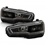 2009 Mitsubishi Lancer Black HID Projector Headlights LED DRL Dynamic Signal 2009 Mitsubishi Lancer Black HID Projector Headlights LED DRL Dynamic Signal