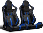 Black Racing Bucket Seats Reclining Leather Blue Strip