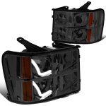 2009 GMC Sierra Smoked Halo Bar Projector Headlights LED DRL