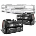 1995 Chevy 1500 Pickup Chrome Grille Smoked Headlights Set