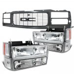 GMC Suburban 1994-1999 Black Grille Clear Headlights Set
