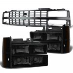 Chevy 3500 Pickup 1988-1993 Black Grille Black Smoked Headlights Set