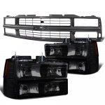 Chevy 1500 Pickup 1994-1998 Black Grille Black Smoked Headlights Set