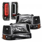 1992 Ford F250 Black Headlights Set Tube LED Tail Lights