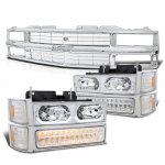 Chevy 2500 Pickup 1988-1993 Chrome Grille and LED DRL Headlights Bumper Lights