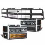 Chevy 2500 Pickup 1988-1993 Black Grille and LED DRL Headlights Bumper Lights