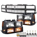 Chevy Silverado 1994-1998 Black Grille Headlights LED Bulbs Complete Kit