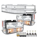 Chevy 2500 Pickup 1994-1998 Chrome Grille Headlights LED Bulbs Complete Kit
