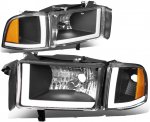 2001 Dodge Ram Black Tube DRL Headlights Corner Lights Set