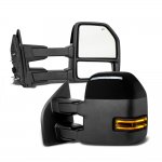 Ford F250 Super Duty 1999-2002 Glossy Black Towing Mirrors Smoked LED Lights Power Heated