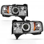 Dodge Ram 2500 1994-2001 Clear Halo Projector Headlights with LED